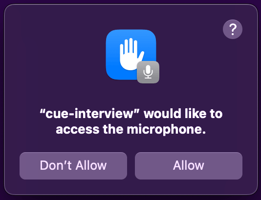 macOS microphone permission prompt for CueInterview