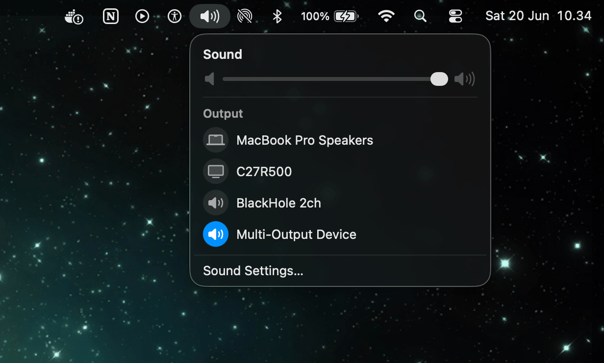 macOS sound output: select Multi-Output Device